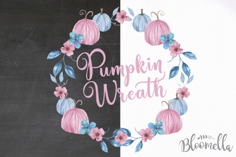 5-watercolour-pumpkin-wreaths-pink-blue-purple-fall-autumn-garlands