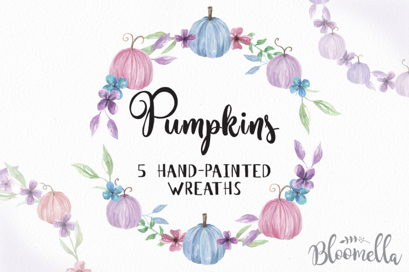 5-watercolour-pumpkin-wreaths-pink-blue-purple-fall-autumn-garlands