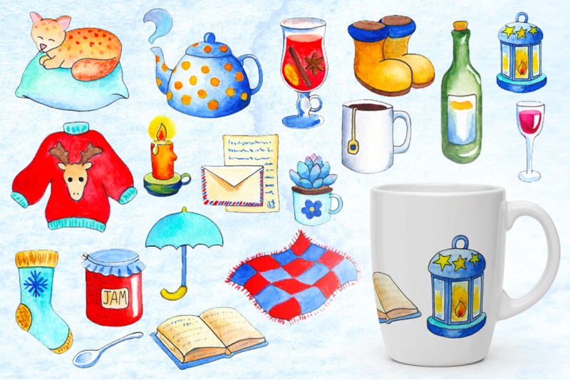 cozy-winter-hygge-watercolor-clipart-and-patterns