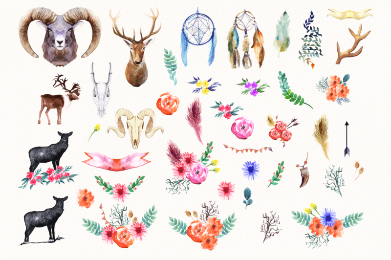 watercolor-animals-and-flowers