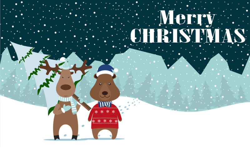 Deer and Bear Merry Christmas and Happy New Year! Happy new year card, new years eve,new year ...