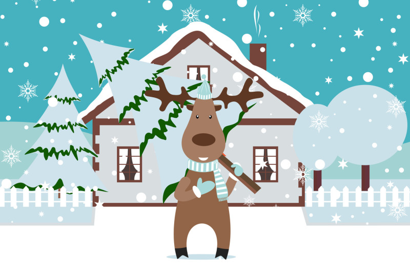 christmas-deer-with-tree-on-snow