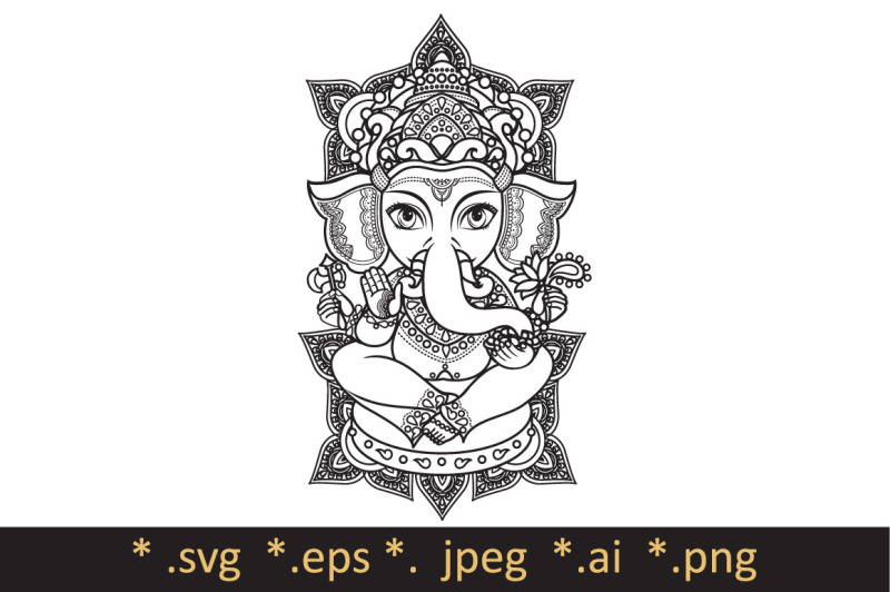 Download Hindu elephant head God Lord Ganesh. Template for coloring book. Cutting file svg. Hinduism ...