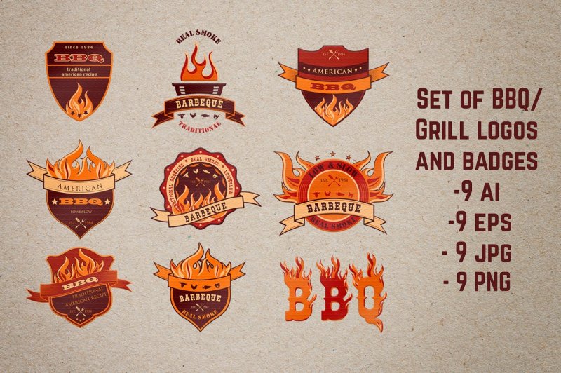 set-o9-bbq-grill-steak-house-logos