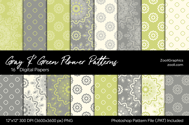 gray-and-green-flower-digital-papers