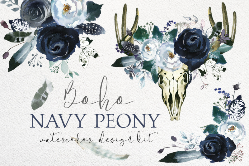 boho-chic-navy-peony-floral-clipart-design-kit