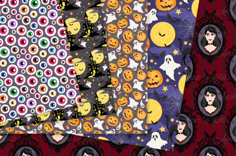 Download Spooky Halloween Digital Paper Patterns By AvenieDigital ...