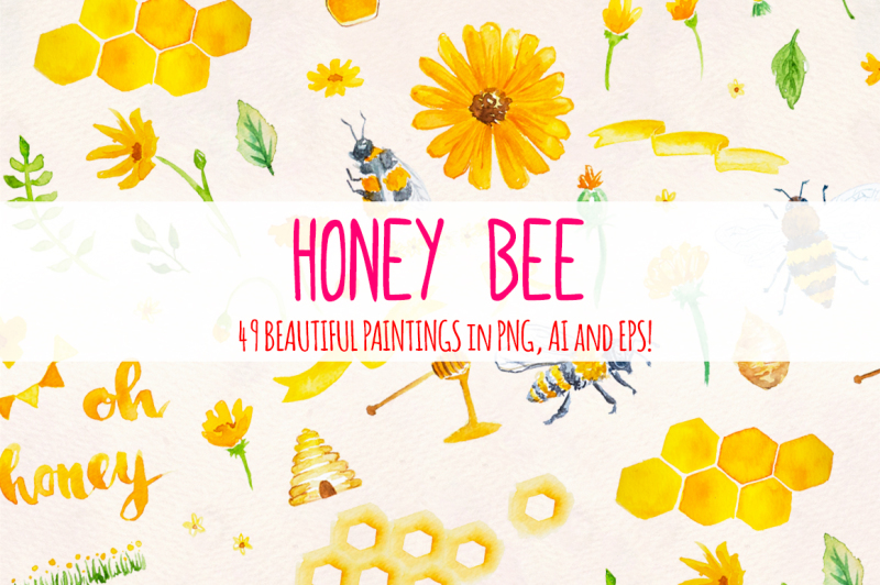 49-honey-bee-watercolor-elements