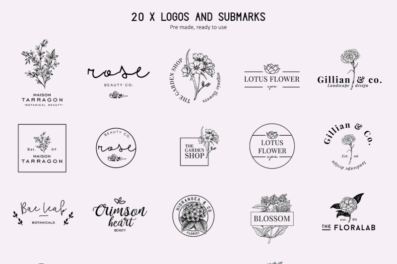 Floral logo and branding bundle By Negative Space Design | TheHungryJPEG