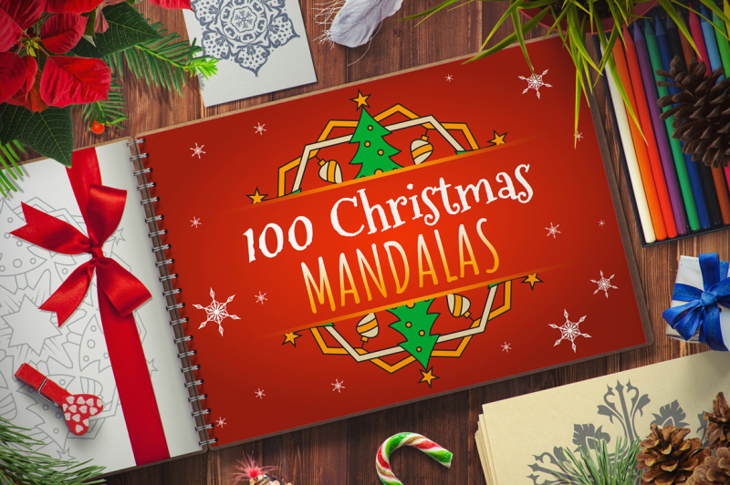100 Christmas Mandala Ornaments By Pixaroma | TheHungryJPEG.com