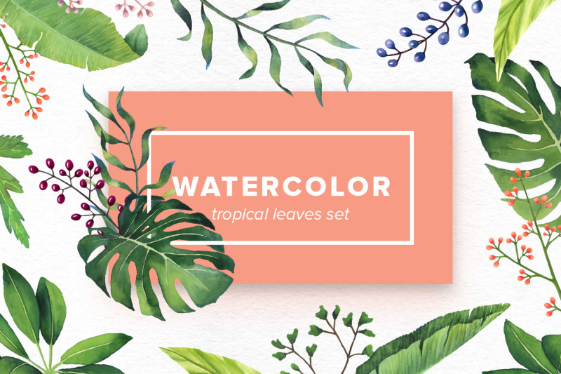 watercolor-tropical-leaves-set