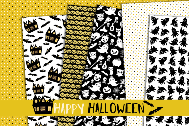 stylish-halloween-digital-paper-pack-gold-and-black-seamless-background-pattern