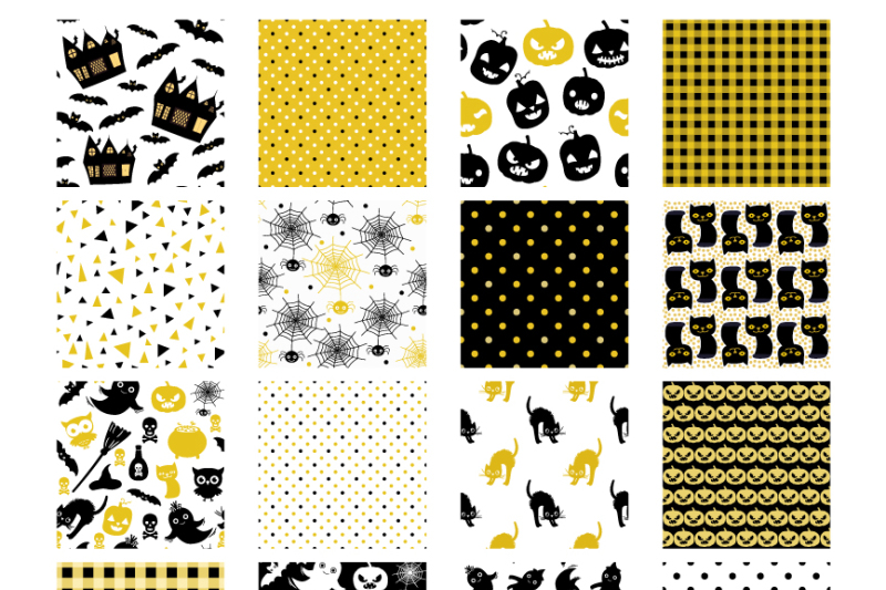 stylish-halloween-digital-paper-pack-gold-and-black-seamless-background-pattern
