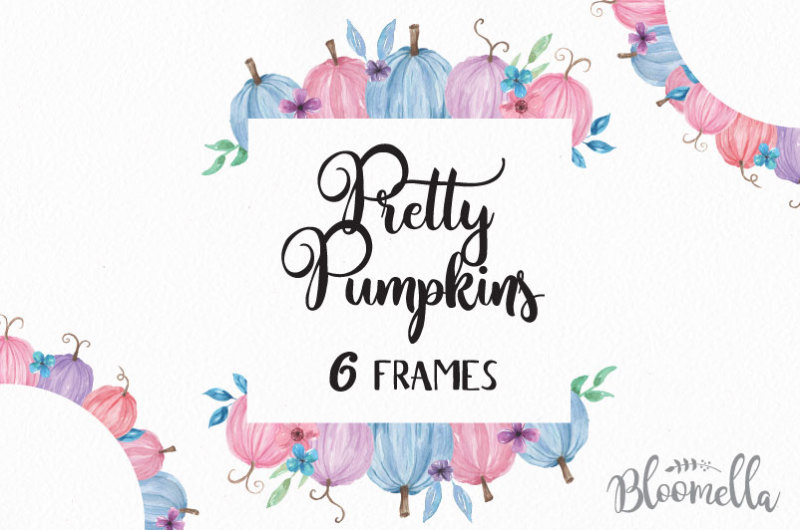 pretty-pumpkin-watercolor-frames-and-borders-hand-painted-pink-purple-blue-fall