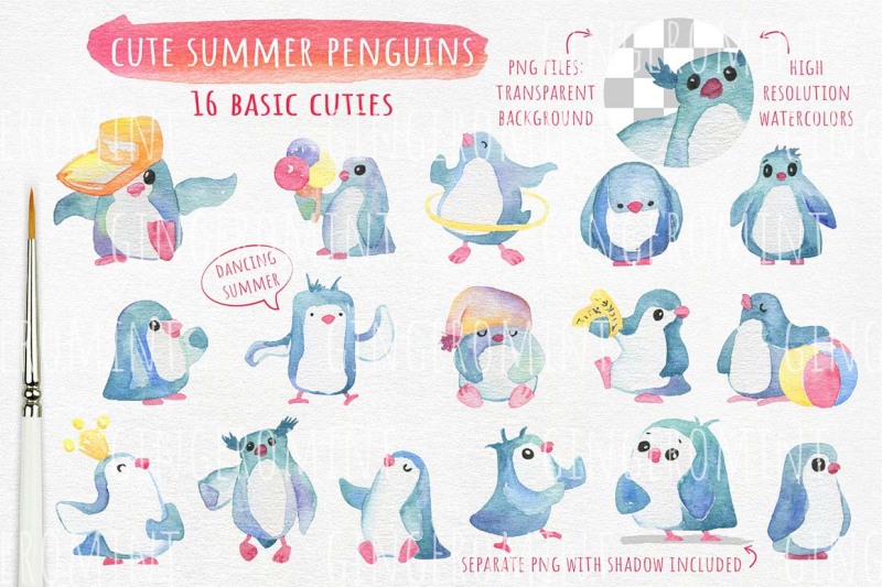 watercolor-cute-cartoonish-penguins