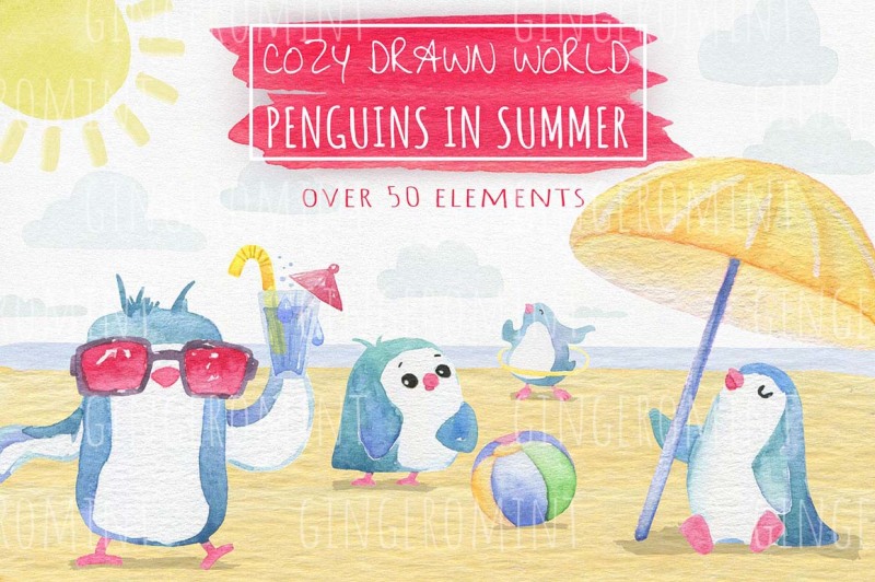 watercolor-cute-cartoonish-penguins