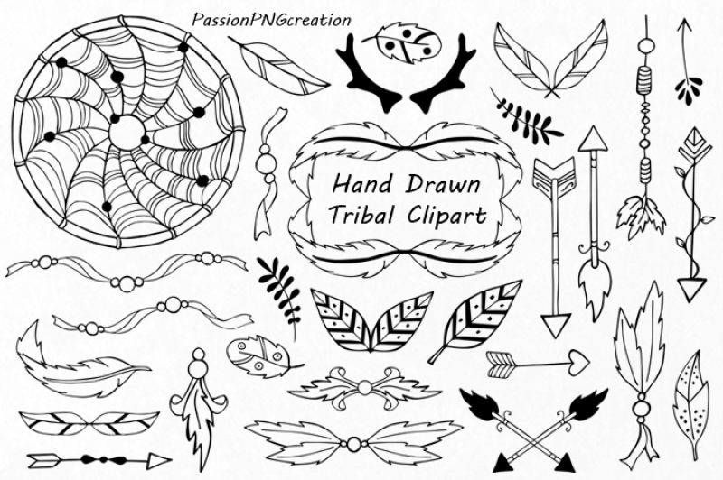 hand-drawn-tribal-clipart-outline-art-dream-catcher