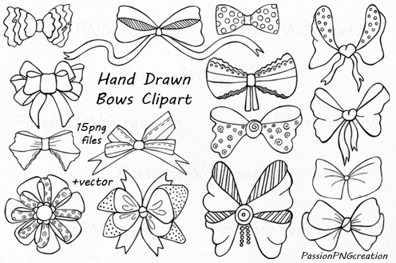 hand-drawn-bows-clipart-ribbons-png-eps-ai-vector-tied-bow-digital-clip-art