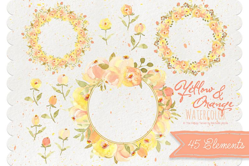 watercolor-flower-clipart-ndash-yellow-amp-orange-watercolour-flower-floral-wreaths-bouquets-heart-wedding