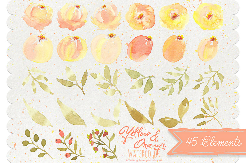watercolor-flower-clipart-ndash-yellow-amp-orange-watercolour-flower-floral-wreaths-bouquets-heart-wedding