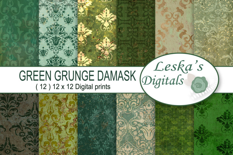green-grunge-damask-paper