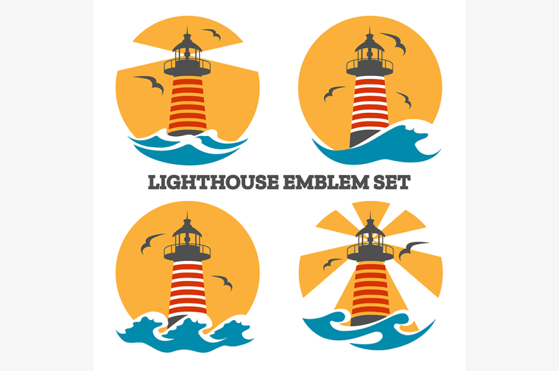 colorful-lighthouse-emblem-set