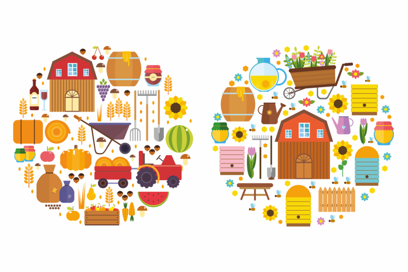 flat-icons-apiary-gardening-harvesting-autumn