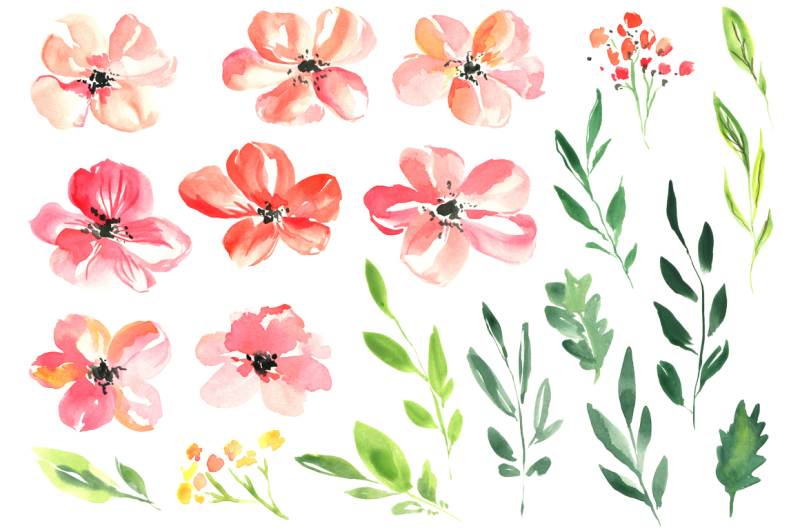 fresh-pink-watercolor-flowers-set