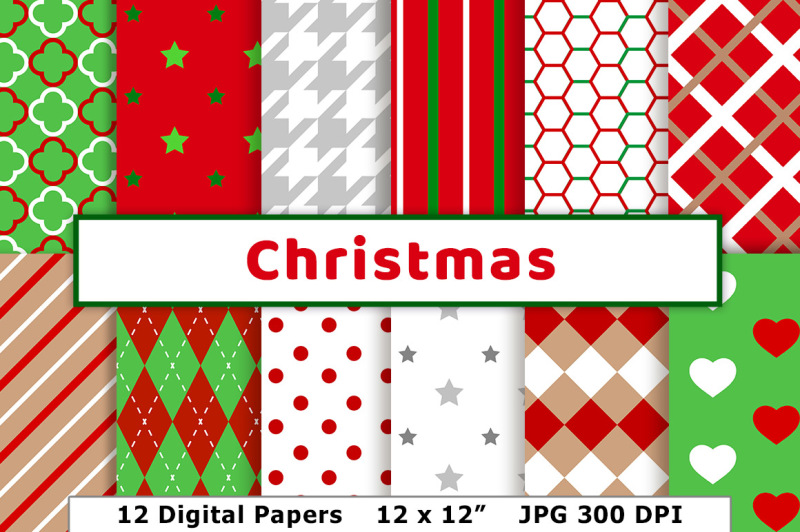 christmas-digital-papers-holiday-scrapbook-paper-red-and-green-patterns-silver-christmas-paper