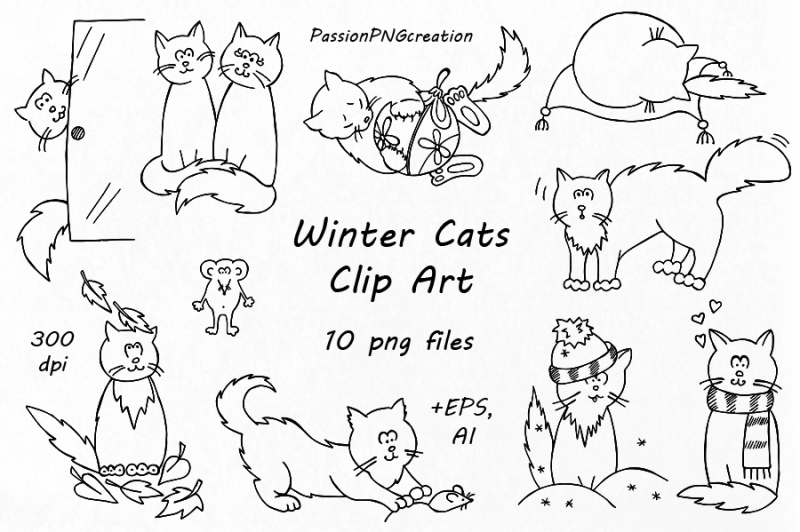 winter-cats-clip-art-doodle-cats-clipart
