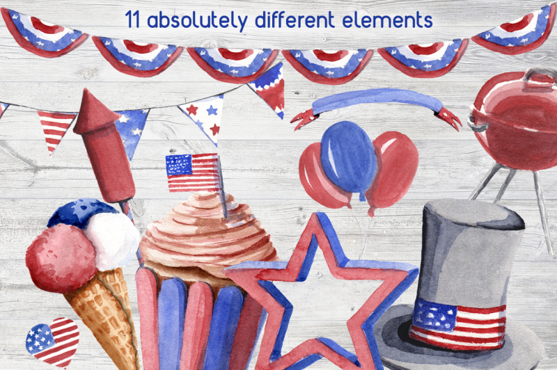 4th-of-july-watercolor-clipart-set
