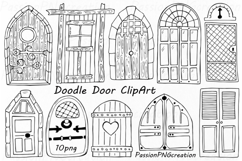 doodle-doors-clipart-doors-hand-drawn-digital-download