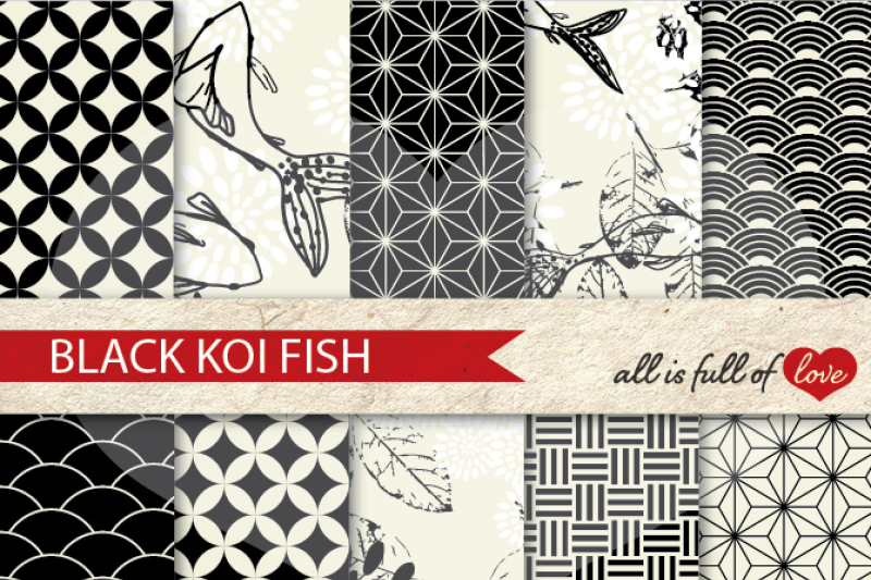 black-patterns-koi-fish-background-set