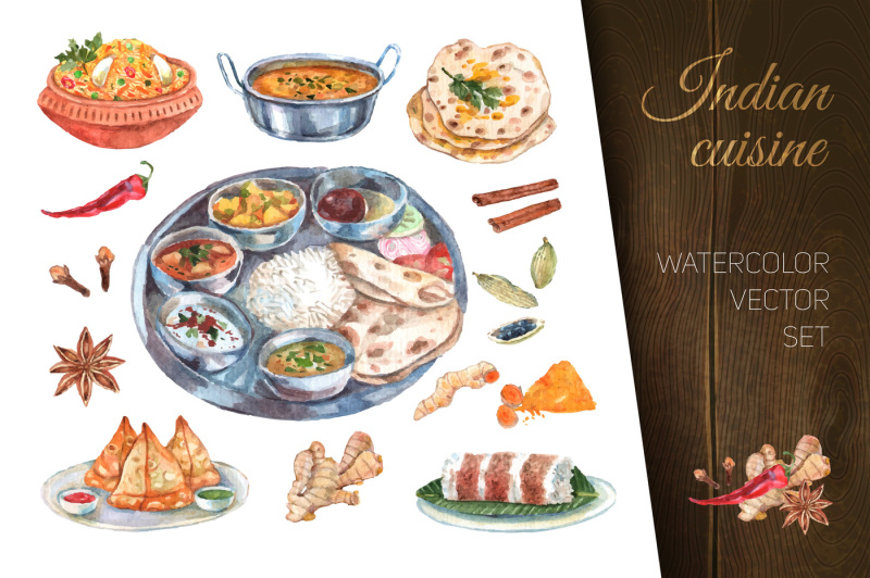 watercolor-indian-cuisine-dishes-set