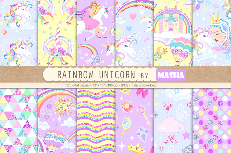 rainbow-unicorn-digital-papers
