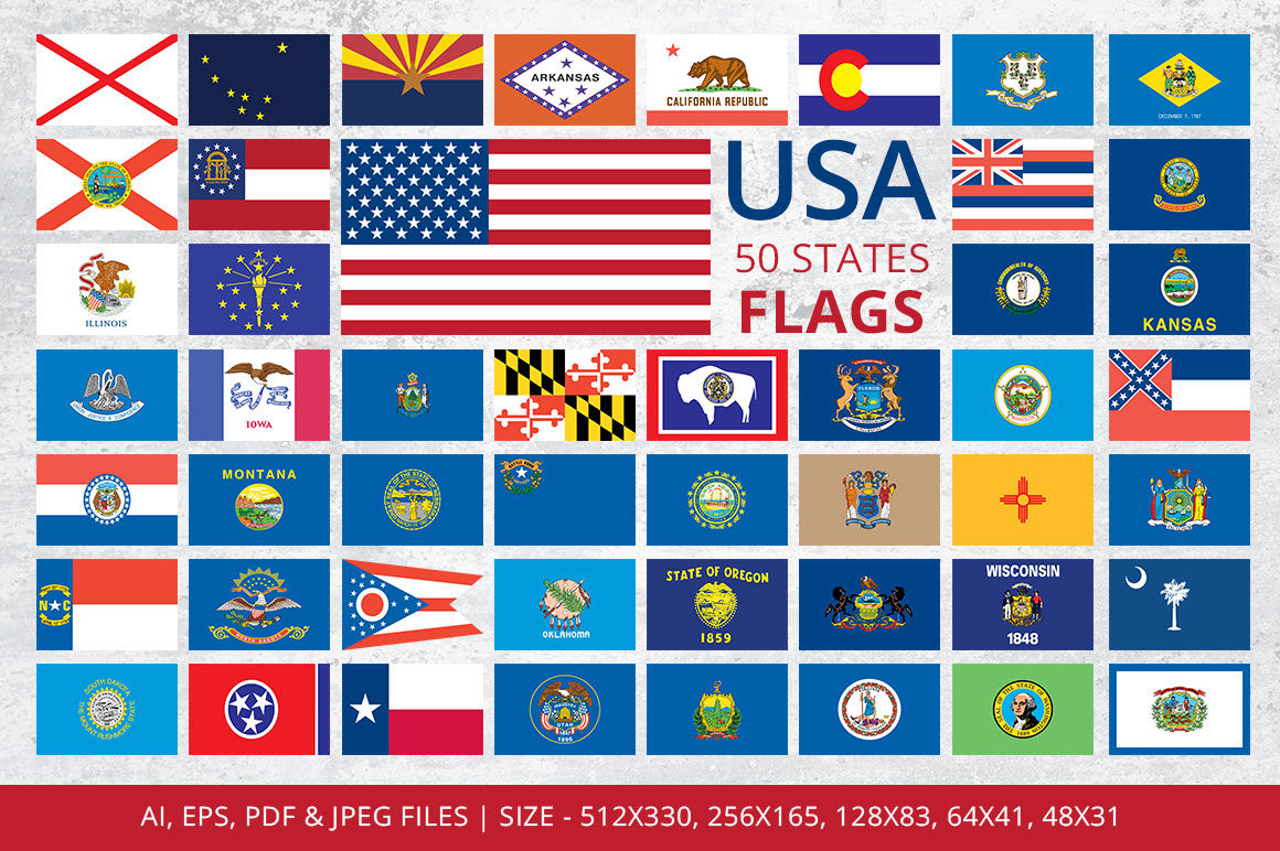 States Flags Of Usa By Digital Artist Thehungryjpeg 