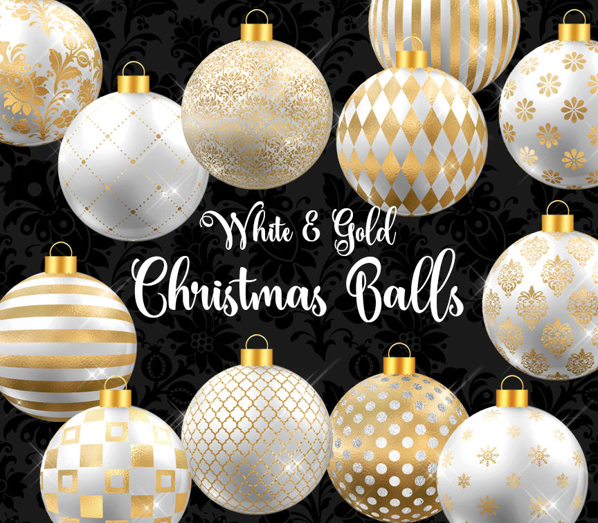 White And Gold Christmas Balls Clipart By Digital Curio Thehungryjpeg Com
