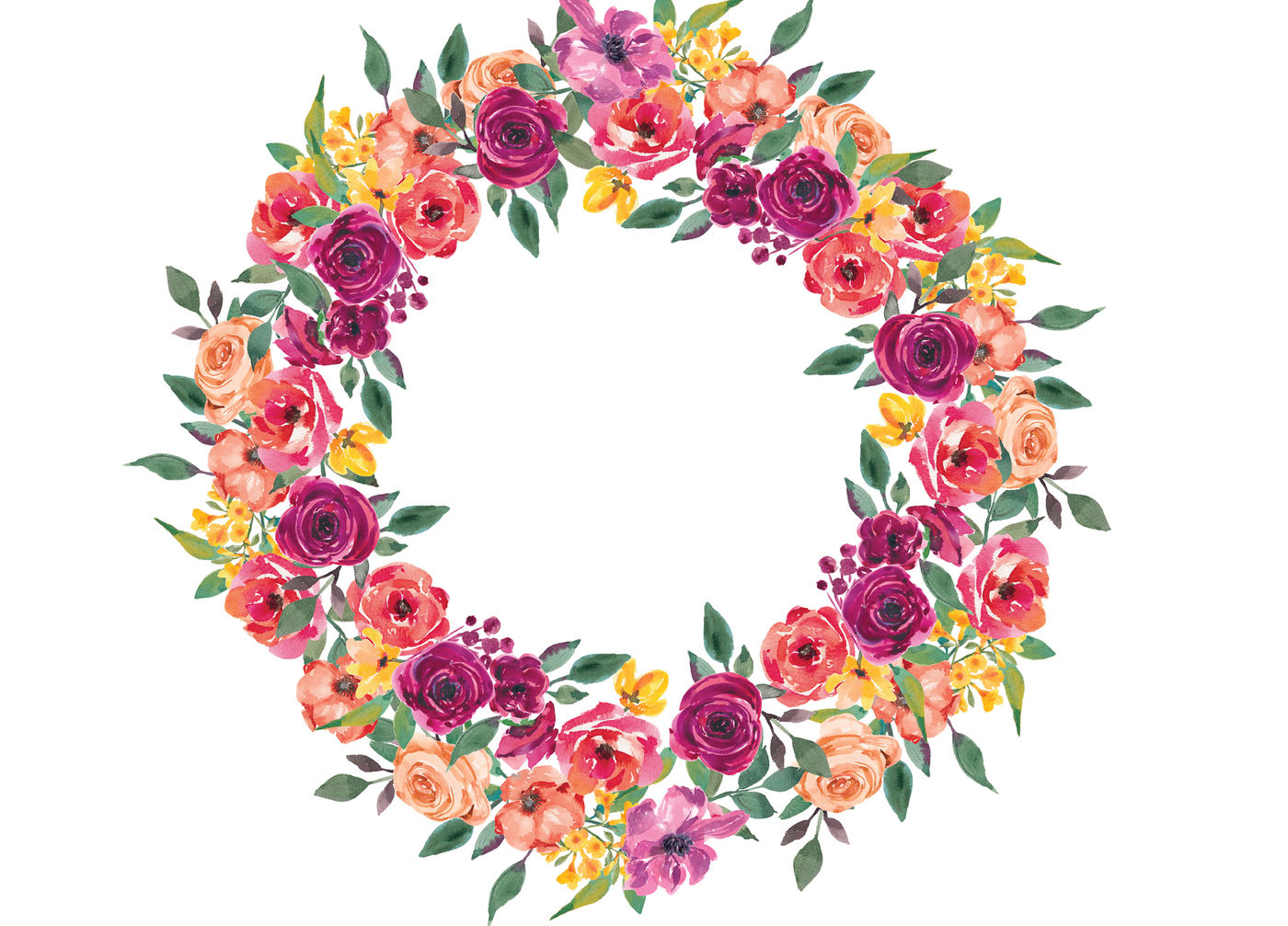 Download Watercolor Marsala and Orange Floral Wreath Clipart By ...