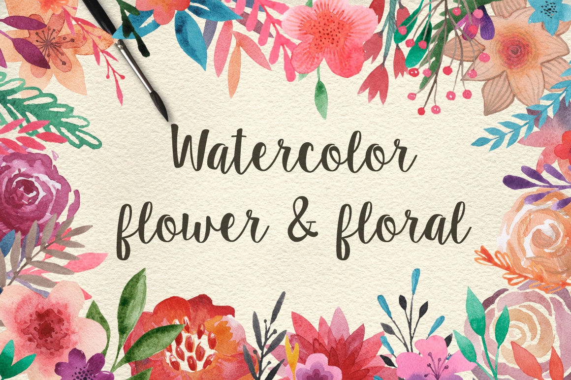 Watercolor & Font Bundle By Julia Dreams | TheHungryJPEG.com