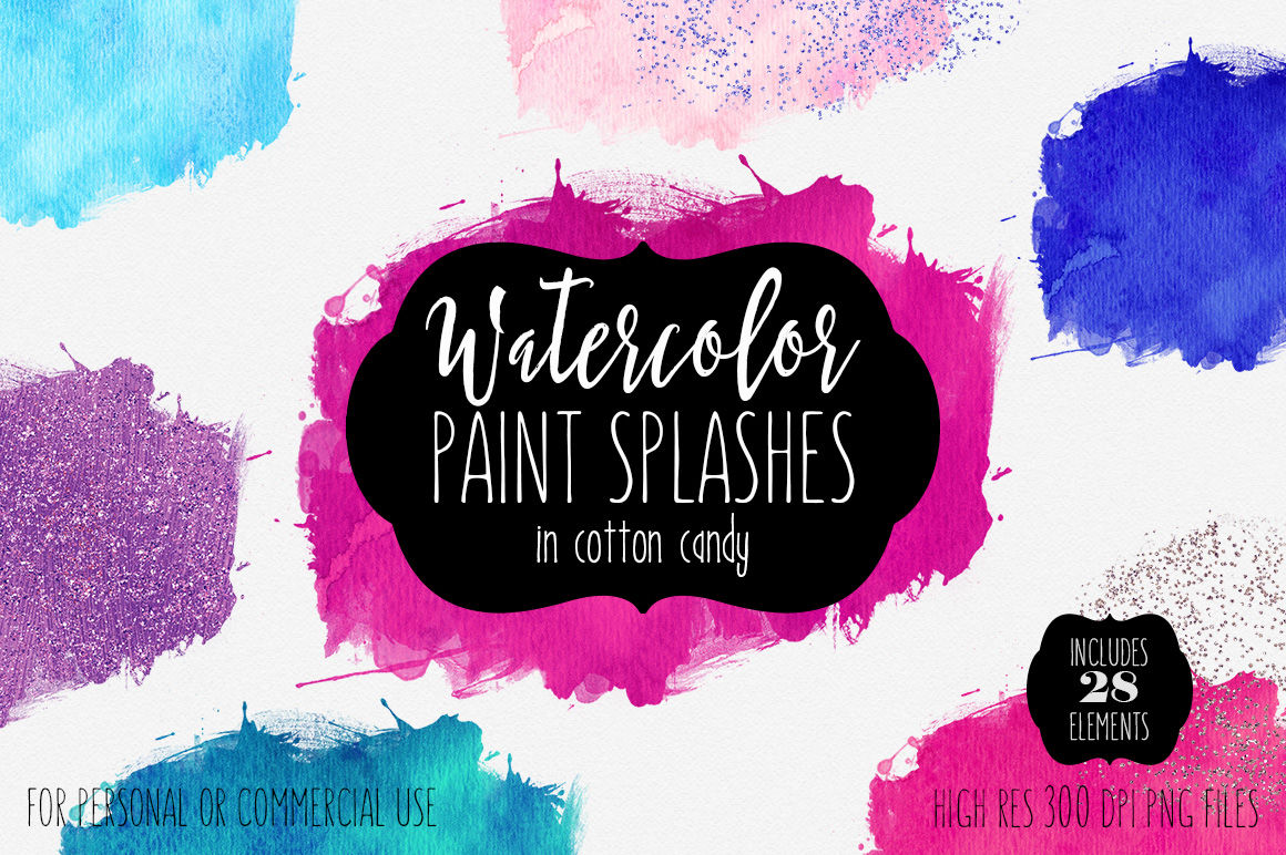 Cotton Candy Watercolor Paint Splash Brush Strokes Confetti By Clipartbrat Thehungryjpeg Com