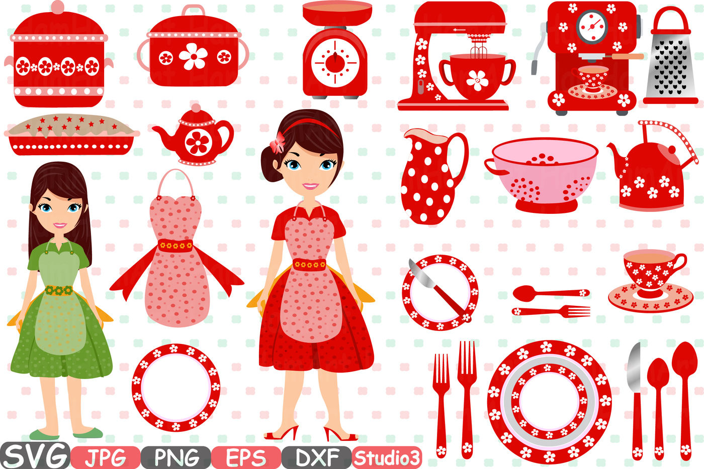 Chefs and Cooking Accessories Clipart Digital Download 