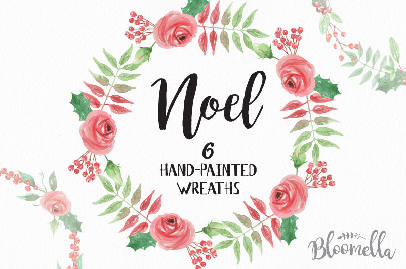 6 Watercolour Noel Wreaths Clipart Christmas Festive Winter Hand Painted Garlands Clip Art Instant Download Holly Pngs Merry Holidays By Bloomella Thehungryjpeg Com