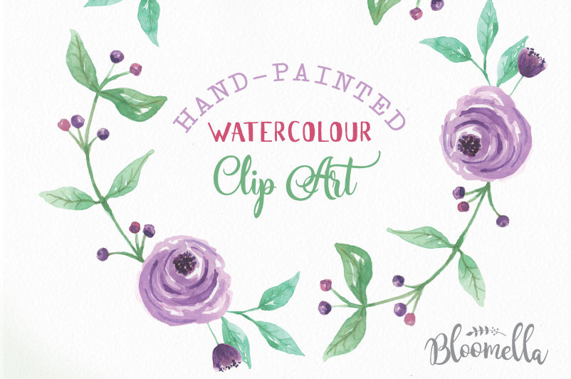 6 Watercolour Pink Purple Floral Wreaths Clipart INSTANT DOWNLOAD ...