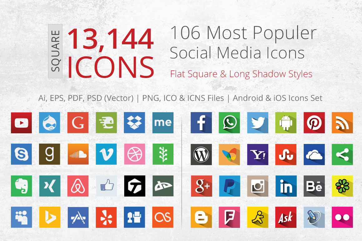 212 Flat Square Social Media Icons By Digital-Artist | TheHungryJPEG