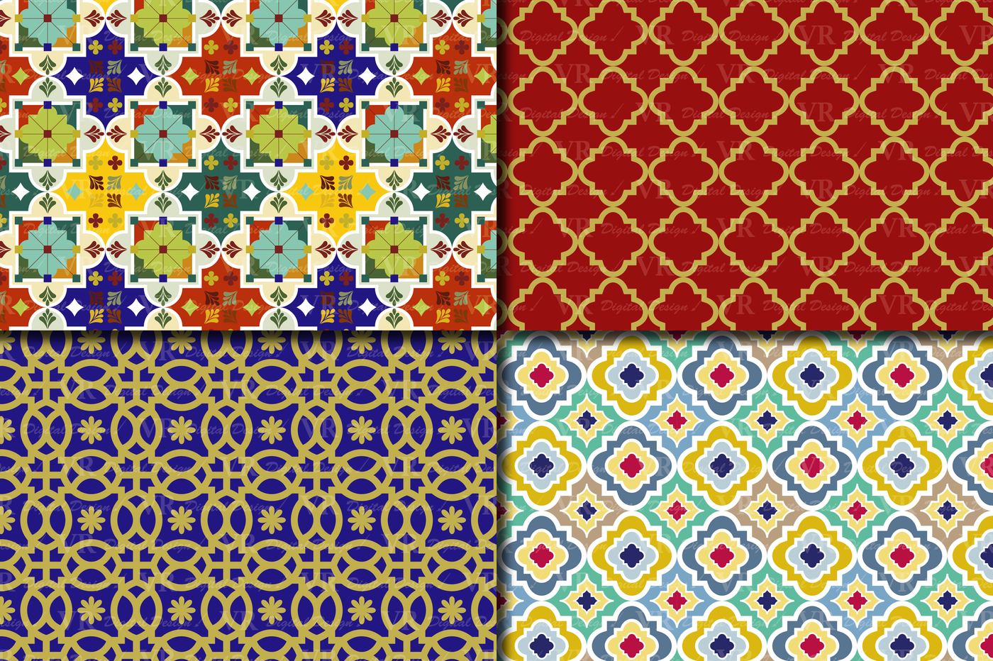 Digital Paper Islamic Tile Printable JPG Rainbow Geometric Scrapbooking Arabic 100 Colors Digital Papers: Moroccan Pattern #18