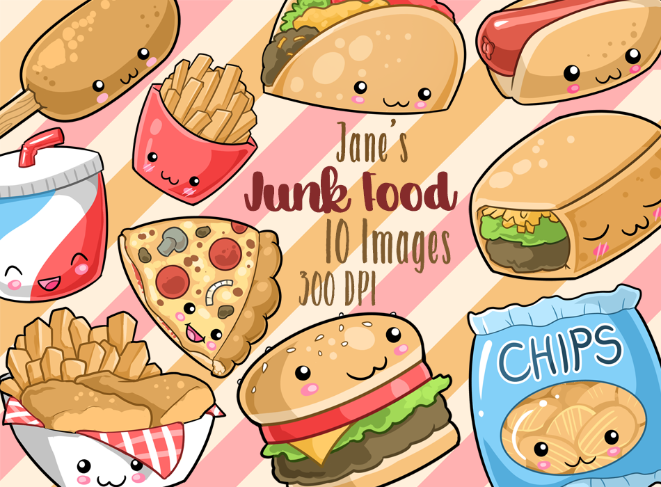 Kawaii Junk Food Clipart By Digitalartsi | TheHungryJPEG.com