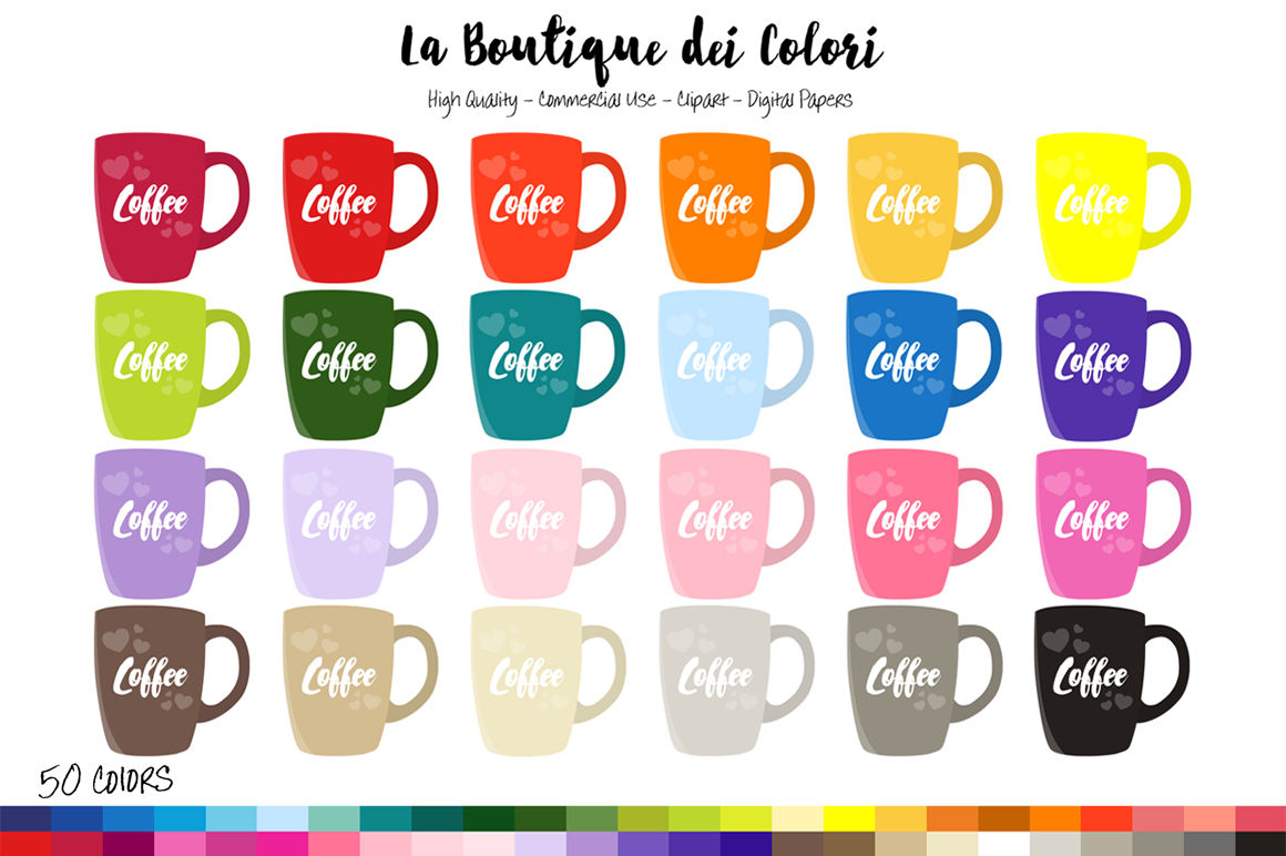 50 Rainbow Coffee Cup Clip Art By La Boutique Dei Colori