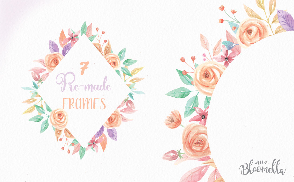 Download Watercolor 7 Frames Peach Flower Floral Spring Summer ...