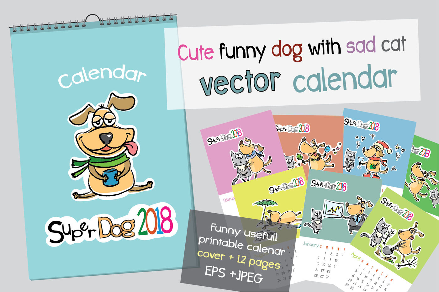 Cute funny dog calendar 2018 By Naumstudio TheHungryJPEG
