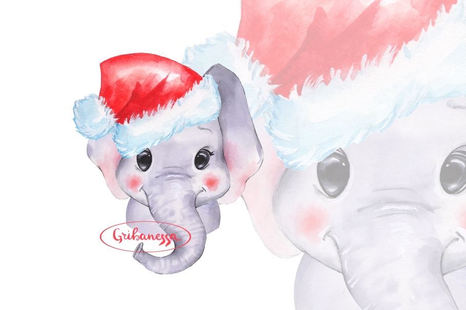 Elephant in Santa Hat By Gribanessa | TheHungryJPEG